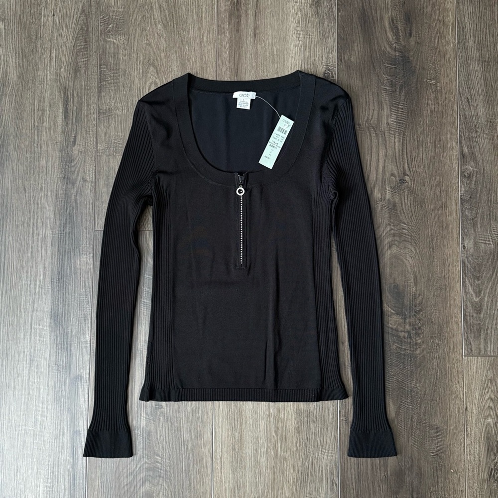 Vintage Cache Black Bling Pullover Long Sleeve Scoop Neck Top Large NWT ($88)